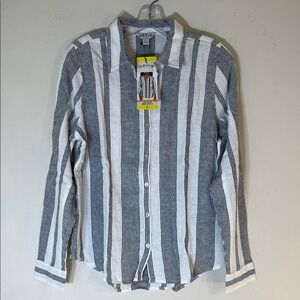 Orvis Linen Blend Rolltab Sleeve Colorblock Striped Button Down Shirt. S. NWT.